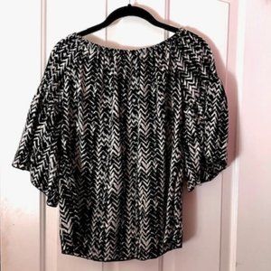 Tyche Black & White Flowy Silky Blouse Zebra Pattern